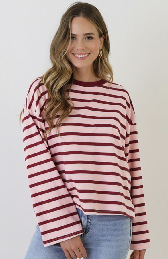 Oversized-Strepen-Top-Katoen-Tricolore-Burgundy-Roze-6-3