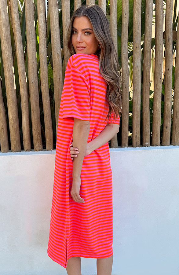 Oversized-Stripe-Short-Sleeve-Tuniek-Oranje-Roze-2