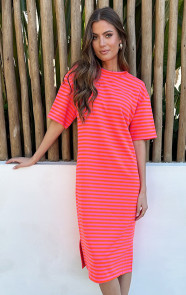 Oversized-Stripe-Short-Sleeve-Tuniek-Oranje-Roze-3