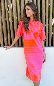 Oversized-Stripe-Short-Sleeve-Tuniek-Oranje-Roze-4