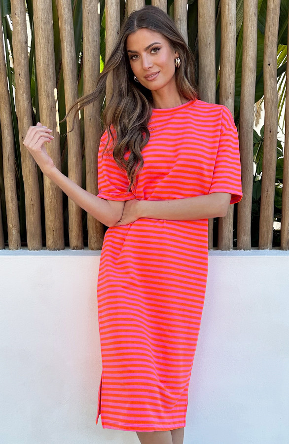 Oversized-Stripe-Short-Sleeve-Tuniek-Oranje-Roze-5
