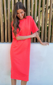 Oversized-Stripe-Short-Sleeve-Tuniek-Oranje-Roze-8