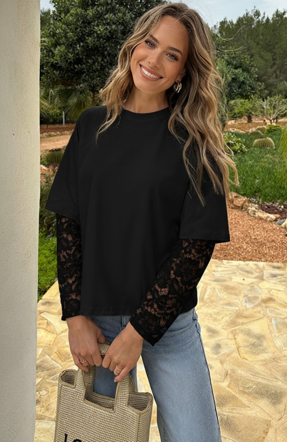 Oversized-lace-sleeve-t-shirt-zwart-5