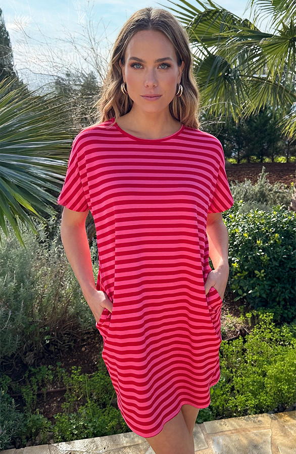 Pocket-Tuniek-Strepen-Fuchsia-Rood-1