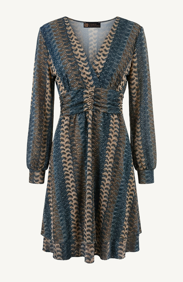 Smocked-Waistband-Lurex-Jurk-Marine