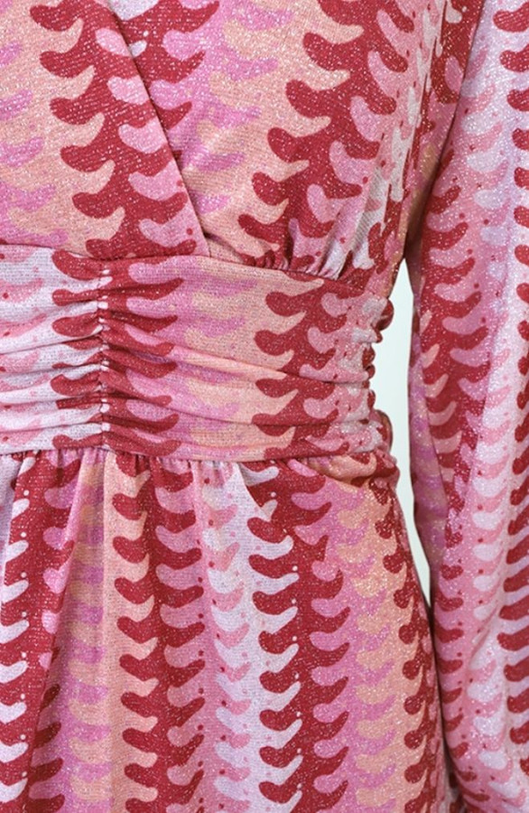 Smocked-Waistband-Lurex-Jurk-Roze-Rood-4