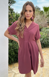 V-hals-Short-Sleeve-Jurk-Dust-Roze-6