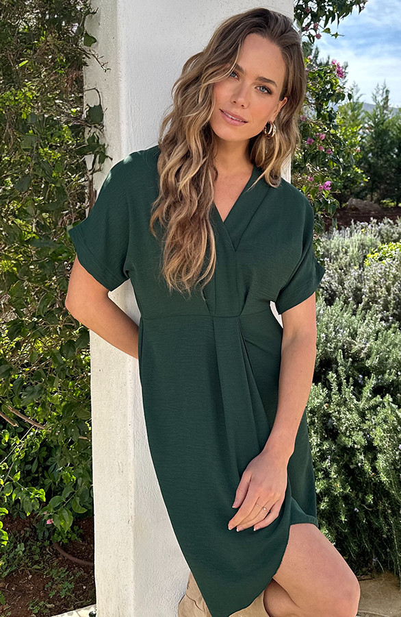 V-hals-Short-Sleeve-Jurk-Smaragd-3