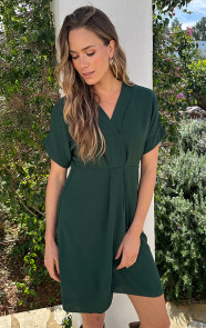 V-hals-Short-Sleeve-Jurk-Smaragd-4