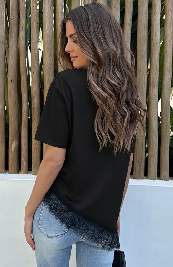 Asymmetrisch-Lace-T-Shirt-Zwart-3