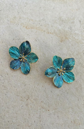Boho-Ohrringe mit Blumen, blau