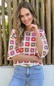 Crochet-Gehaakte-Top-Korte-Mouw-Multicolor