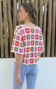 Crochet-Gehaakte-Top-Korte-Mouw-Multicolor-3