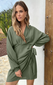 Elegant-V-Hals-Jurk-Army-KLEUR-4