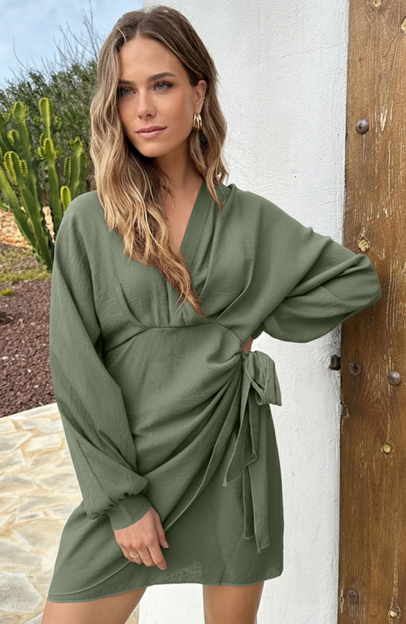 Elegant-V-Hals-Jurk-Army-KLEUR-4