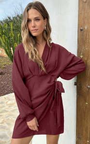 Elegant-V-Hals-Jurk-Burgundy-KLEUR-3