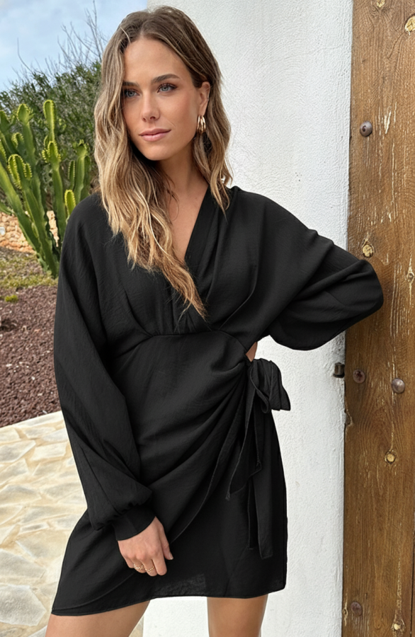 Elegant-V-Hals-Jurk-Zwart-2