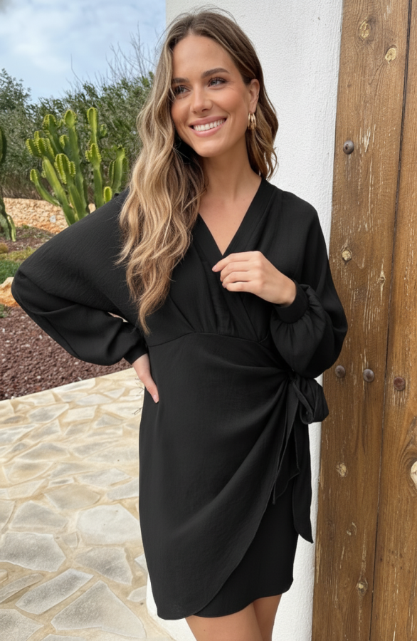 Elegant-V-Hals-Jurk-Zwart-5