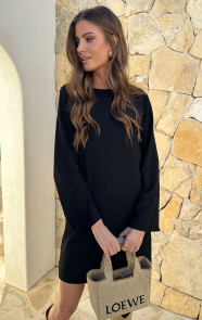 Longsleeve-Jurk-Open-Rug-Zwart-66-1