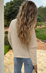 Oversized-Lace-Sleeve-T-shirt-Beige-4