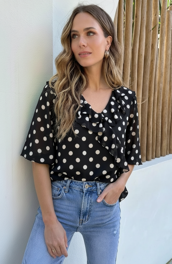 Ruffle-Blouse-Polkadots-Zwart-AI-3