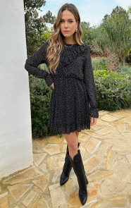 Ruffle-Polkadot-Print-Jurk-Zwart-1