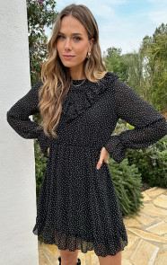 Ruffle-Polkadot-Print-Jurk-Zwart-3