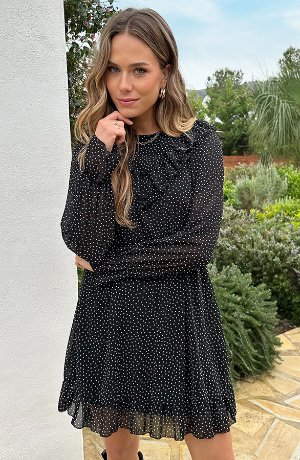 Ruffle-Polkadot-Print-Jurk-Zwart-4