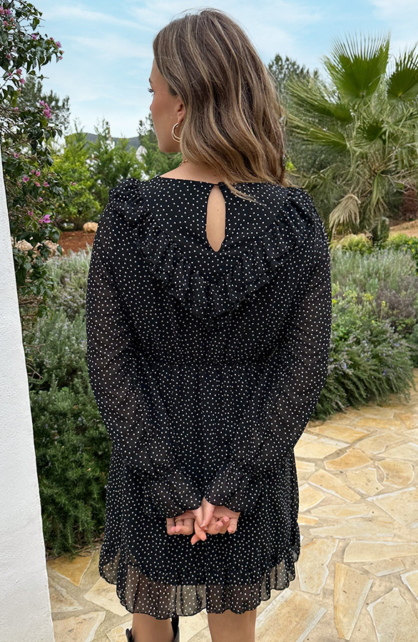 Ruffle-Polkadot-Print-Jurk-Zwart-5