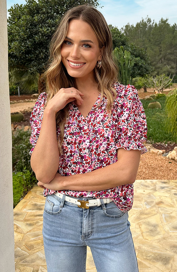 Ruffle-Top-Met-Pofmouwen-Print-Roze-2