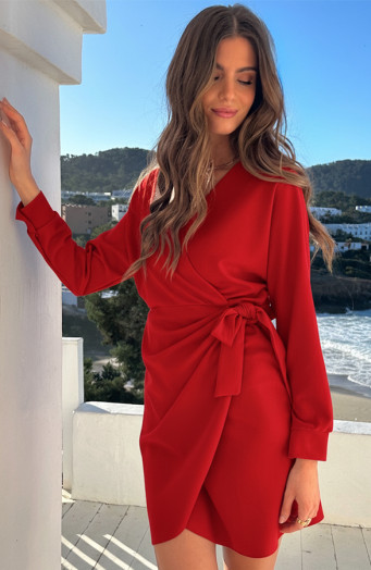 Rotes Scuba-Langarmkleid