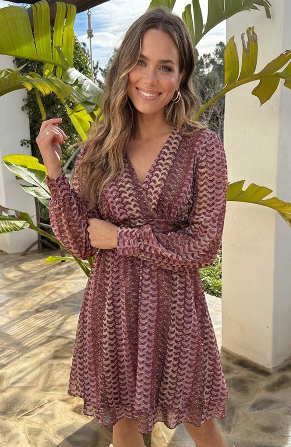 Smocked-Waistband-Lurex-Jurk-Multicolor-2