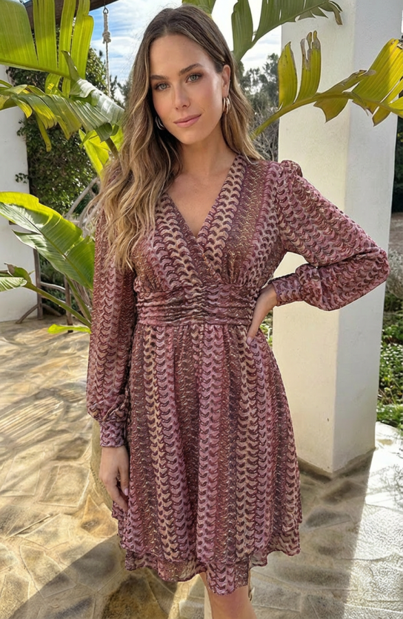 Smocked-Waistband-Lurex-Jurk-Multicolor-3