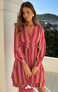 Smocked-Waistband-Lurex-Jurk-Roze-Rood-9
