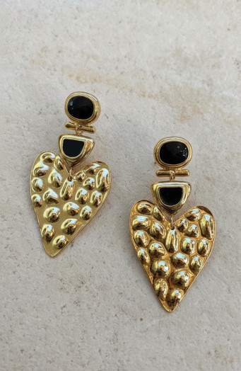 Statement-Ohrringe in Herzform, Gold und Schwarz