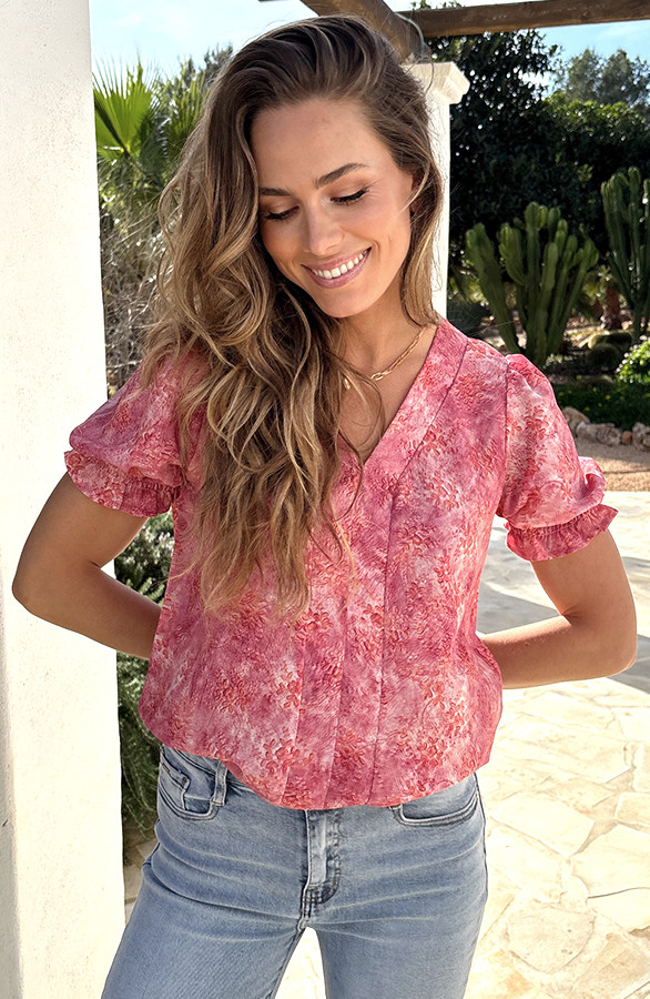 V-hals-Pofmouw-Top-Print-Roze-3