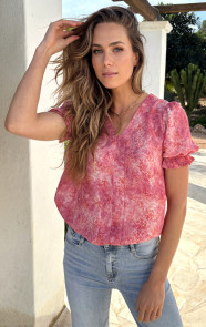 V-hals-Pofmouw-Top-Print-Roze-7