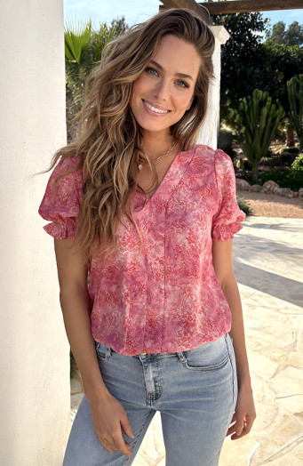 V-hals-Pofmouw-Top-Print-Roze-8