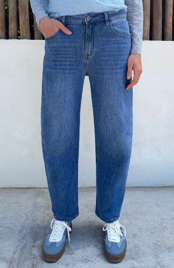 Barrel Jeans Stretch Mittelblau