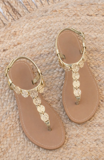Boho-Sandalen mit Münzen in Gold