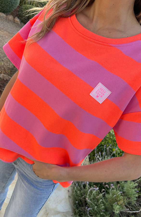 Casual-Gestreept-Shirt-Dames-Katoen-Orange-Roze-6-10