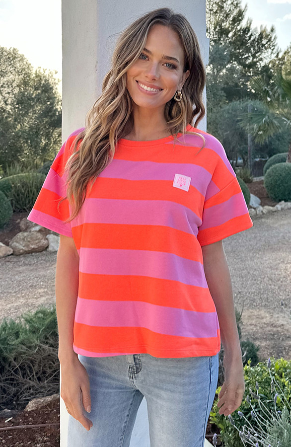 Casual-Gestreept-Shirt-Dames-Katoen-Orange-Roze-6-2