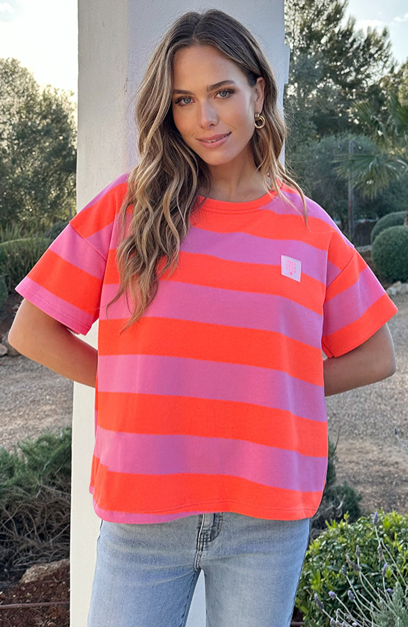 Casual-Gestreept-Shirt-Dames-Katoen-Orange-Roze-6-3