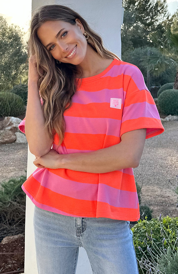 Casual-Gestreept-Shirt-Dames-Katoen-Orange-Roze-6-6