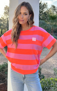Casual-Gestreept-Shirt-Dames-Katoen-Orange-Roze-6-8