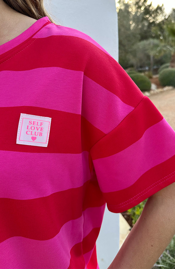 Casual-Gestreept-Shirt-Dames-Katoen-Rood-Roze-2