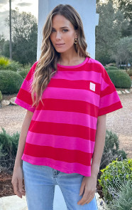 Casual-Gestreept-Shirt-Dames-Katoen-Rood-Roze-5