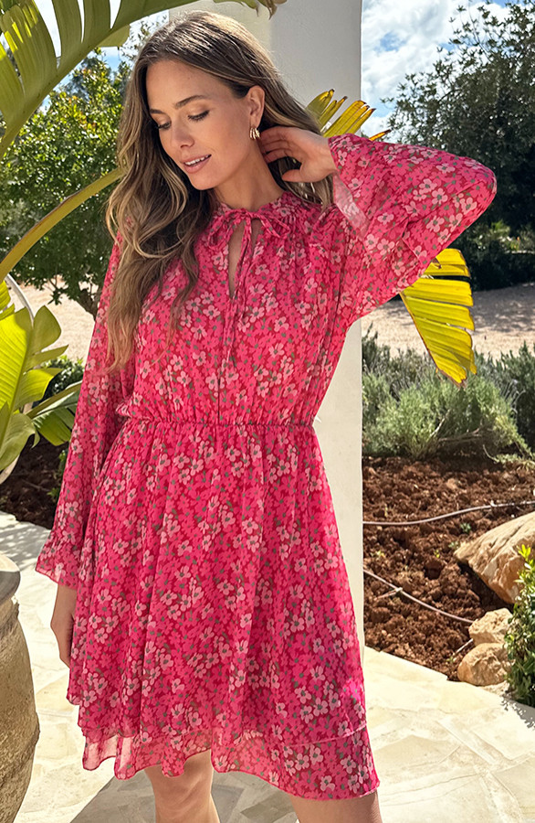 Chiffon-Bloemenprint-Jurk-Roze-3