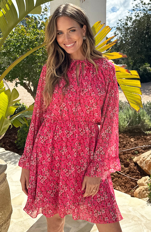 Chiffon-Bloemenprint-Jurk-Roze-5