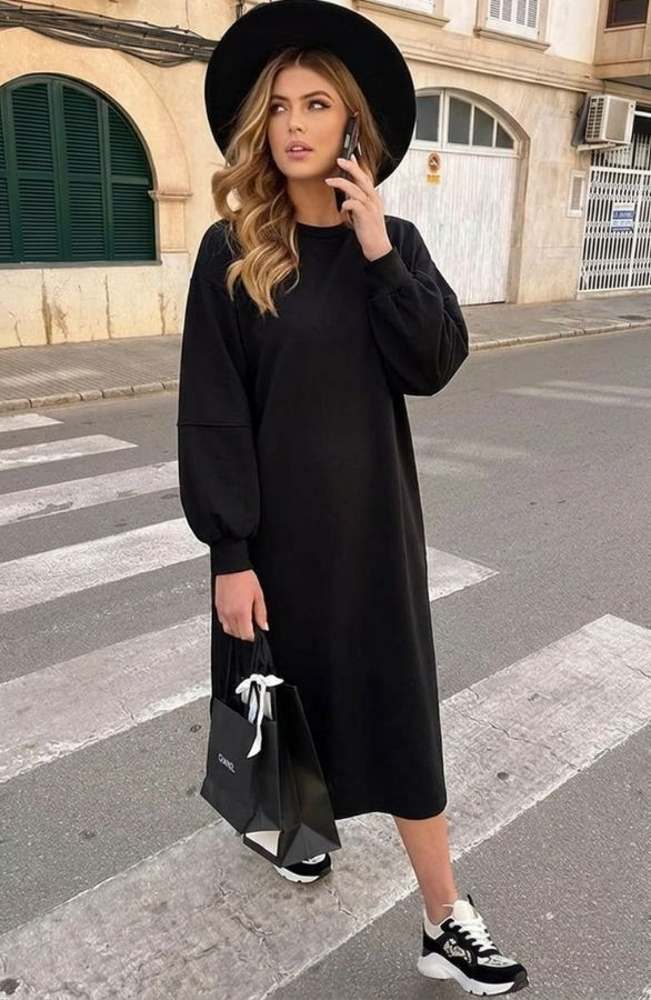 Comfy-Oversized-Sweater-Dress-Zwart-1